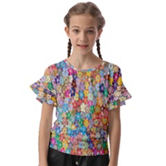 Floral Flowers Kids  Cut Out Flutter Sleeves