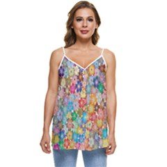 Floral Flowers Casual Spaghetti Strap Chiffon Top