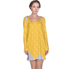 Hexagons Yellow Honeycomb Hive Bee Hive Pattern Long Sleeve Nightdress by artworkshop