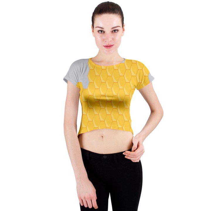 Hexagons Yellow Honeycomb Hive Bee Hive Pattern Crew Neck Crop Top