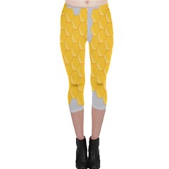 Hexagons Yellow Honeycomb Hive Bee Hive Pattern Capri Leggings  by artworkshop