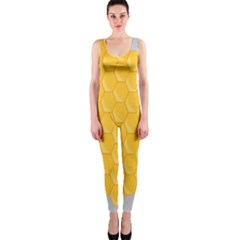 Hexagons Yellow Honeycomb Hive Bee Hive Pattern One Piece Catsuit by artworkshop