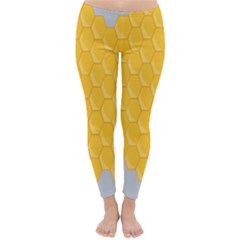 Hexagons Yellow Honeycomb Hive Bee Hive Pattern Classic Winter Leggings by artworkshop