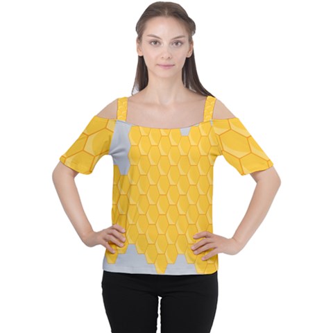 Hexagons Yellow Honeycomb Hive Bee Hive Pattern Cutout Shoulder Tee by artworkshop