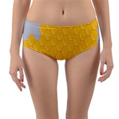 Hexagons Yellow Honeycomb Hive Bee Hive Pattern Reversible Mid-waist Bikini Bottoms by artworkshop