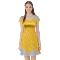 Hexagons Yellow Honeycomb Hive Bee Hive Pattern Short Sleeve Skater Dress by artworkshop