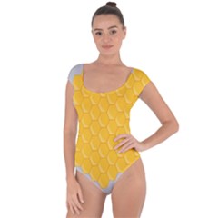 Hexagons Yellow Honeycomb Hive Bee Hive Pattern Short Sleeve Leotard  by artworkshop