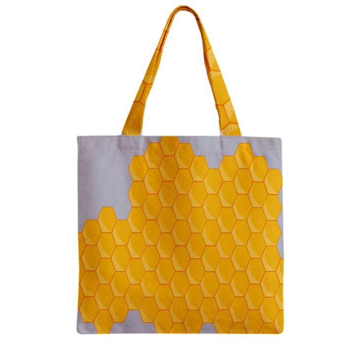 Hexagons Yellow Honeycomb Hive Bee Hive Pattern Zipper Grocery Tote Bag