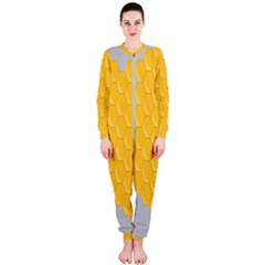 Hexagons Yellow Honeycomb Hive Bee Hive Pattern Onepiece Jumpsuit (ladies) by artworkshop