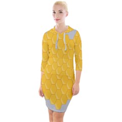 Hexagons Yellow Honeycomb Hive Bee Hive Pattern Quarter Sleeve Hood Bodycon Dress by artworkshop