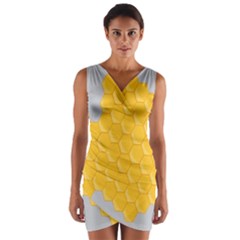 Hexagons Yellow Honeycomb Hive Bee Hive Pattern Wrap Front Bodycon Dress by artworkshop