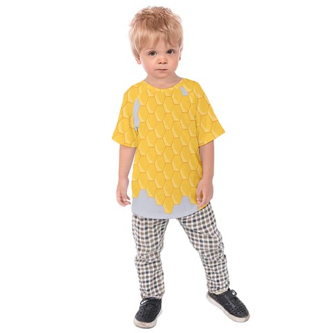 Hexagons Yellow Honeycomb Hive Bee Hive Pattern Kids  Raglan Tee by artworkshop