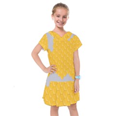 Hexagons Yellow Honeycomb Hive Bee Hive Pattern Kids  Drop Waist Dress