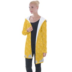 Hexagons Yellow Honeycomb Hive Bee Hive Pattern Longline Hooded Cardigan by artworkshop