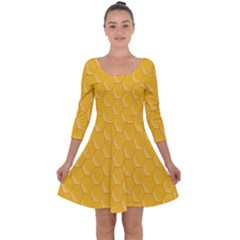 Hexagons Yellow Honeycomb Hive Bee Hive Pattern Quarter Sleeve Skater Dress by artworkshop