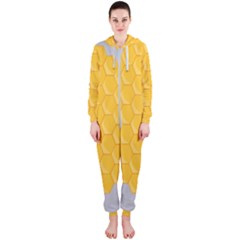 Hexagons Yellow Honeycomb Hive Bee Hive Pattern Hooded Jumpsuit (ladies) by artworkshop