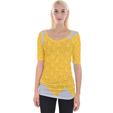 Hexagons Yellow Honeycomb Hive Bee Hive Pattern Wide Neckline Tee by artworkshop