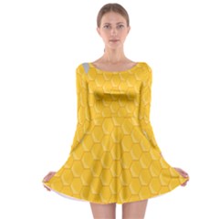 Hexagons Yellow Honeycomb Hive Bee Hive Pattern Long Sleeve Skater Dress by artworkshop