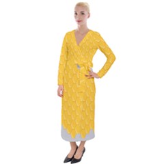 Hexagons Yellow Honeycomb Hive Bee Hive Pattern Velvet Maxi Wrap Dress