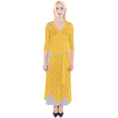 Hexagons Yellow Honeycomb Hive Bee Hive Pattern Quarter Sleeve Wrap Maxi Dress by artworkshop