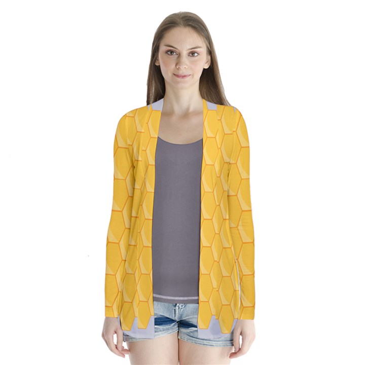 Hexagons Yellow Honeycomb Hive Bee Hive Pattern Drape Collar Cardigan