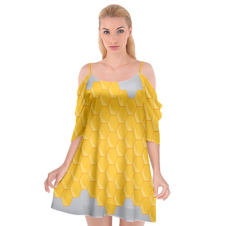 Hexagons Yellow Honeycomb Hive Bee Hive Pattern Cutout Spaghetti Strap Chiffon Dress