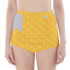 Hexagons Yellow Honeycomb Hive Bee Hive Pattern High-waisted Bikini Bottoms by artworkshop