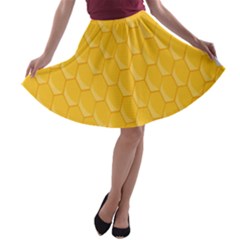 Hexagons Yellow Honeycomb Hive Bee Hive Pattern A-line Skater Skirt by artworkshop