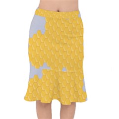 Hexagons Yellow Honeycomb Hive Bee Hive Pattern Short Mermaid Skirt by artworkshop