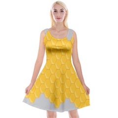 Hexagons Yellow Honeycomb Hive Bee Hive Pattern Reversible Velvet Sleeveless Dress by artworkshop