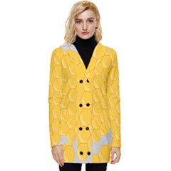 Hexagons Yellow Honeycomb Hive Bee Hive Pattern Button Up Hooded Coat 