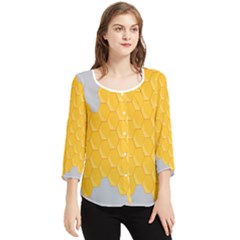 Hexagons Yellow Honeycomb Hive Bee Hive Pattern Chiffon Quarter Sleeve Blouse by artworkshop