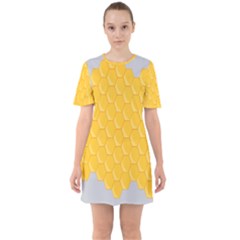 Hexagons Yellow Honeycomb Hive Bee Hive Pattern Sixties Short Sleeve Mini Dress by artworkshop