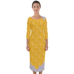 Hexagons Yellow Honeycomb Hive Bee Hive Pattern Quarter Sleeve Midi Bodycon Dress by artworkshop