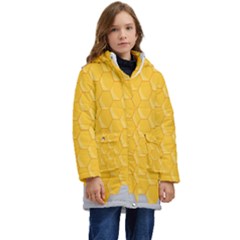 Hexagons Yellow Honeycomb Hive Bee Hive Pattern Kid s Hooded Longline Puffer Jacket