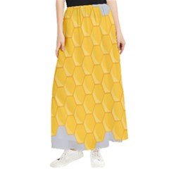 Hexagons Yellow Honeycomb Hive Bee Hive Pattern Maxi Chiffon Skirt by artworkshop