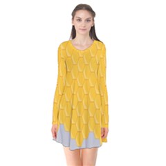 Hexagons Yellow Honeycomb Hive Bee Hive Pattern Long Sleeve V-neck Flare Dress by artworkshop