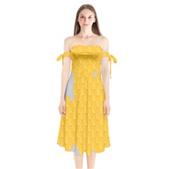 Hexagons Yellow Honeycomb Hive Bee Hive Pattern Shoulder Tie Bardot Midi Dress by artworkshop