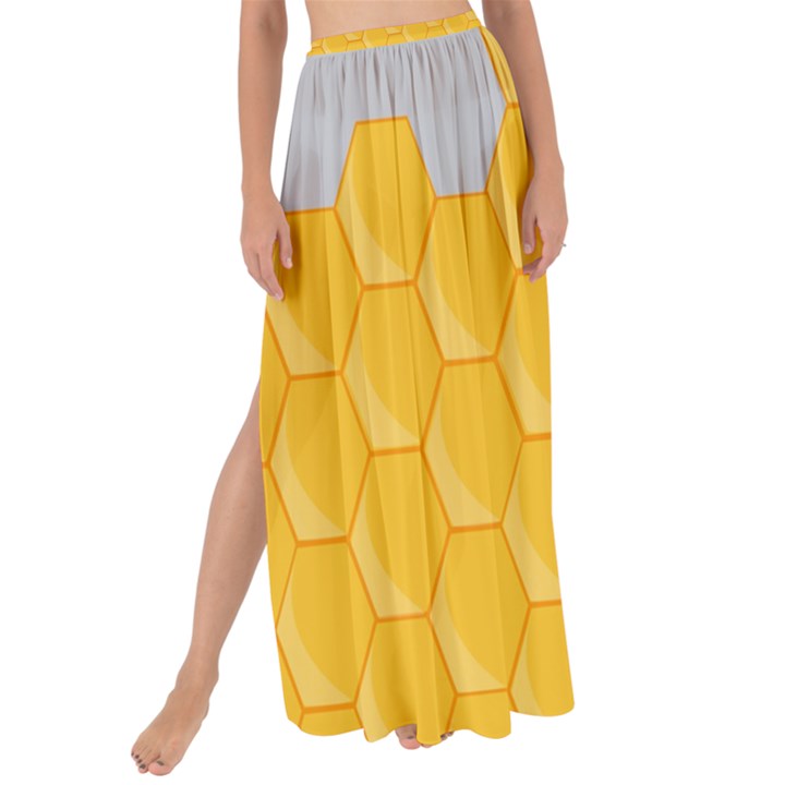 Hexagons Yellow Honeycomb Hive Bee Hive Pattern Maxi Chiffon Tie-Up Sarong