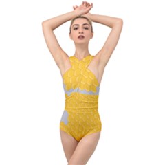 Hexagons Yellow Honeycomb Hive Bee Hive Pattern Cross Front Low Back Swimsuit by artworkshop