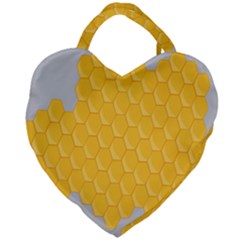 Hexagons Yellow Honeycomb Hive Bee Hive Pattern Giant Heart Shaped Tote by artworkshop