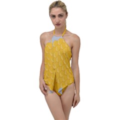 Hexagons Yellow Honeycomb Hive Bee Hive Pattern Go With The Flow One Piece Swimsuit by artworkshop