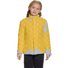 Hexagons Yellow Honeycomb Hive Bee Hive Pattern Kids  Puffer Bubble Jacket Coat by artworkshop