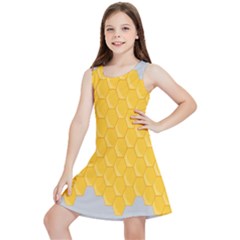 Hexagons Yellow Honeycomb Hive Bee Hive Pattern Kids  Lightweight Sleeveless Dress