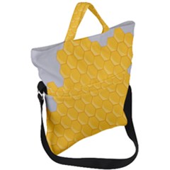 Hexagons Yellow Honeycomb Hive Bee Hive Pattern Fold Over Handle Tote Bag by artworkshop