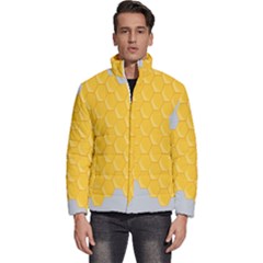 Hexagons Yellow Honeycomb Hive Bee Hive Pattern Men s Puffer Bubble Jacket Coat by artworkshop