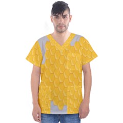 Hexagons Yellow Honeycomb Hive Bee Hive Pattern Men s V-neck Scrub Top