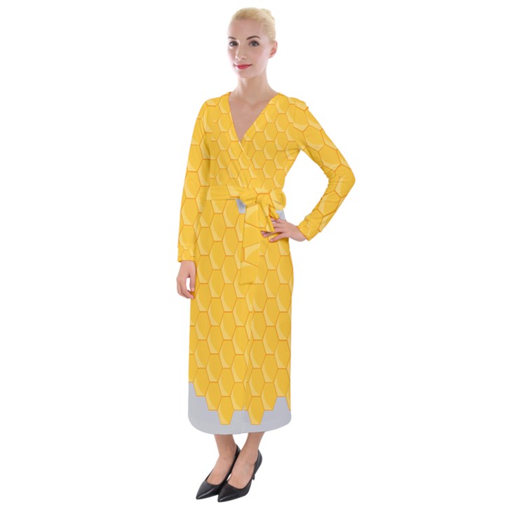 Hexagons Yellow Honeycomb Hive Bee Hive Pattern Velvet Maxi Wrap Dress