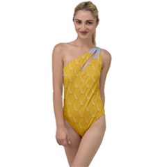 Hexagons Yellow Honeycomb Hive Bee Hive Pattern To One Side Swimsuit by artworkshop