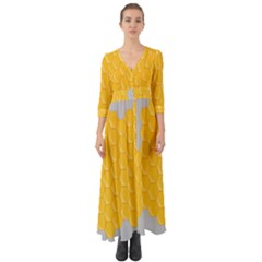 Hexagons Yellow Honeycomb Hive Bee Hive Pattern Button Up Boho Maxi Dress by artworkshop